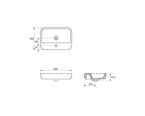 Desen tehnic al unei chiuvete de blat cu dimensiuni.