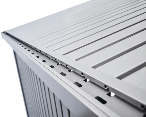 Imagine detaliată a unei căsuțe de grădină cu structură lamelară