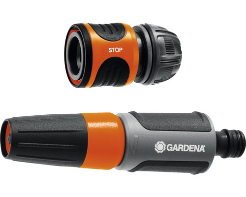 Conector furtun Gardena cu funcție de oprire și duză de pulverizare