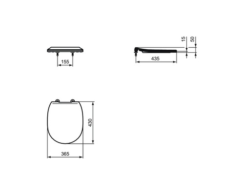 Desen tehnic al unui capac de toaletă cu dimensiuni.