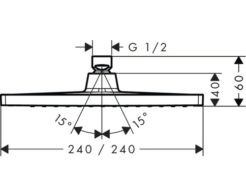 Desen tehnic al unui cap de duș cu dimensiuni