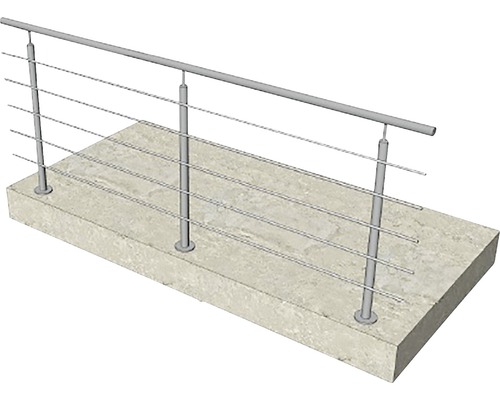 Balustradă cu cabluri din oțel inoxidabil și stâlpi pe fundație de beton