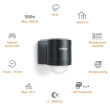Senzor de mișcare Steinel IS240 DUO 240° max. 1000W, pentru exterior IP54, negru-thumb-3 Senzor de mișcare Steinel IS240 DUO 240° max. 1000W, pentru exterior IP54, negru-thumb-3