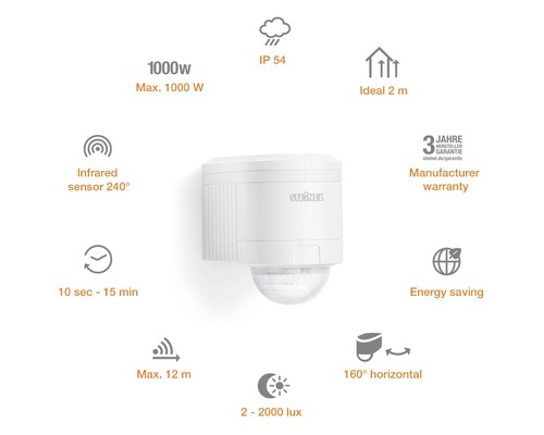 Senzor infraroșu Steinel cu un unghi de detectare de 240 de grade