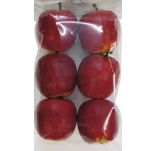 Șase mere artificiale roșii într-un ambalaj