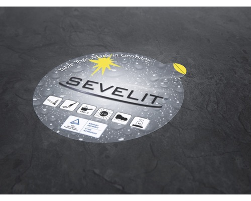 Caracteristici blat de masă Sevelit: Fabricat în Germania, rezistent la căldură până la 180 grade Celsius, rezistent la UV, rezistent la intemperii, rezistent la zgârieturi, rezistent la încărcare, testat TÜV Rheinland