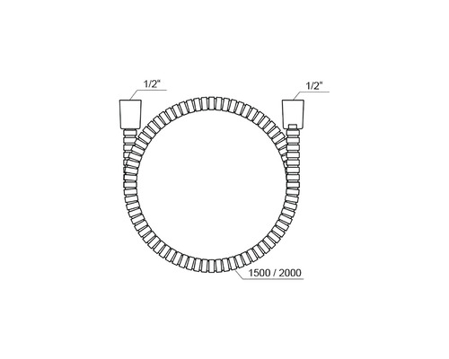 Imagine a unui furtun de duș cu dimensiunea de 1500/2000 și o conexiune de 1/2 inch.