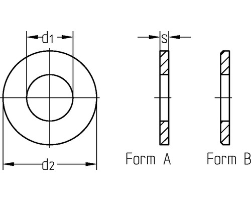 Desenul unei șaibe de forma A și de forma B cu indicații de dimensiune