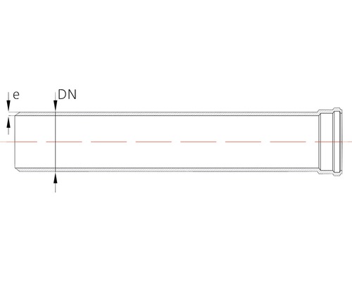 Desen tehnic al unei țevi cu indicații de dimensiune
