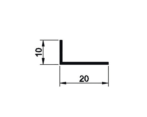 Desen tehnic al unui profil unghiular cu dimensiunile de 10 pe 20 de milimetri.