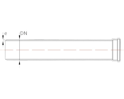 Desen tehnic al unei țevi cu marcajele DN și e.