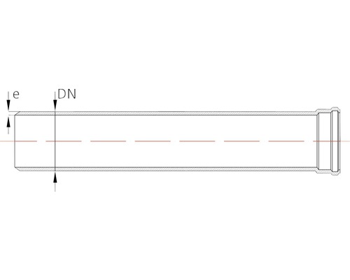 Desen tehnic al unei țevi cu indicațiile e și DN.