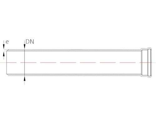Ilustrație a unei țevi cu denumirile DN și e pentru indicarea dimensiunilor