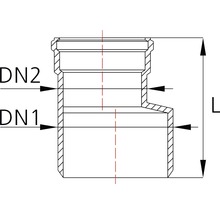 Schemă racord de țeavă cu dimensiunile DN1, DN2 și L