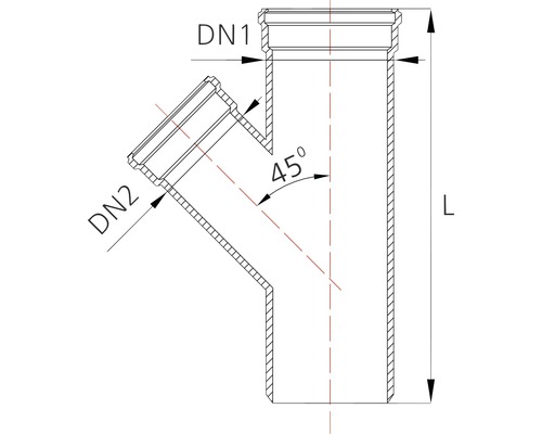 Desen tehnic al unei țevi de derivare cu un unghi de 45 de grade