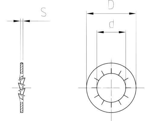 Desen tehnic al unei șaibe de siguranță cu dimensiuni indicate