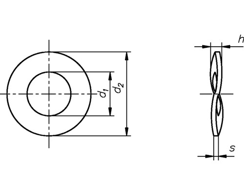 Reprezentare schematică a unei șaibe elastice cu dimensiuni
