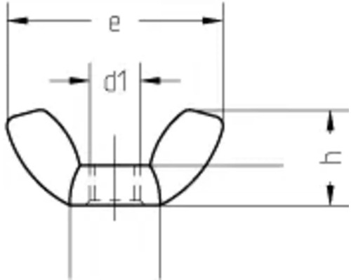 Desen tehnic al unei piulițe fluture cu dimensiuni