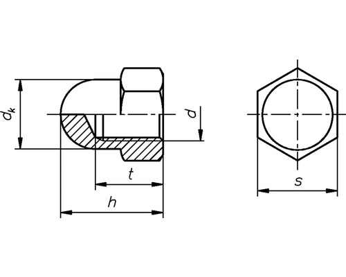 Desen tehnic al unei piulițe oarbe cu dimensiuni