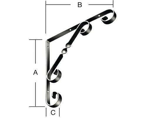 Suport decorativ de perete cu dimensiunile A, B și C.