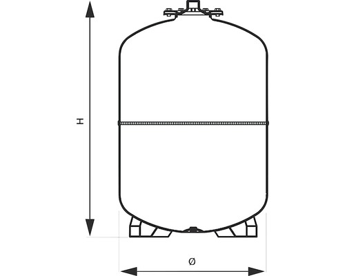 Desen al unui vas de expansiune cu indicație de înălțime și diametru