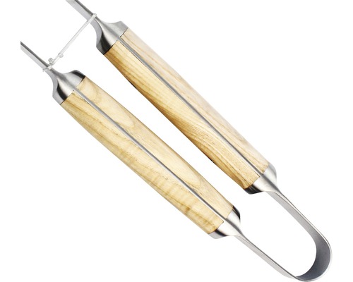 Clește grătar din oțel inoxidabil cu mânere din lemn