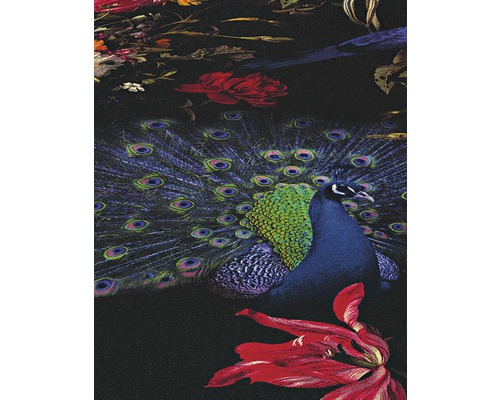 Țesătură decorativă cu motiv de păuni și flori