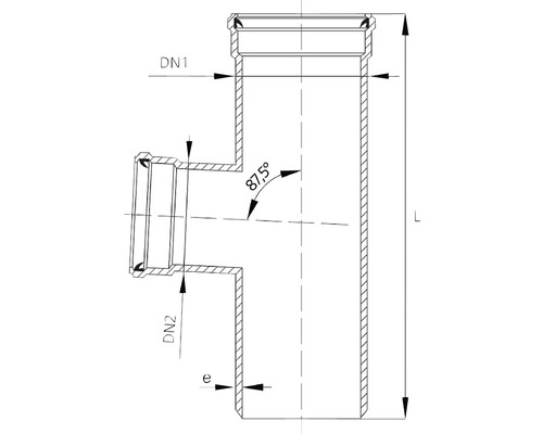 Desen tehnic al unui racord T pentru țeavă de scurgere cu specificația unghiului