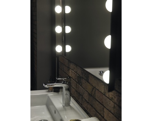 Chiuvetă de baie cu baterie și oglindă iluminată cu design de cărămidă