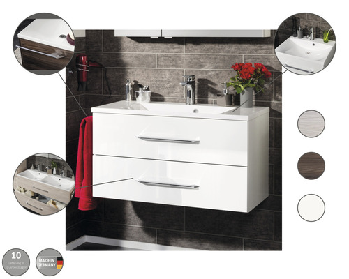 Dulap de bază pentru lavoar cu două sertare, robinet, lavoar și decorațiuni