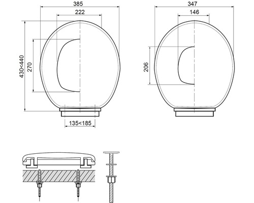 Desen tehnic al unui capac de toaletă cu dimensiuni