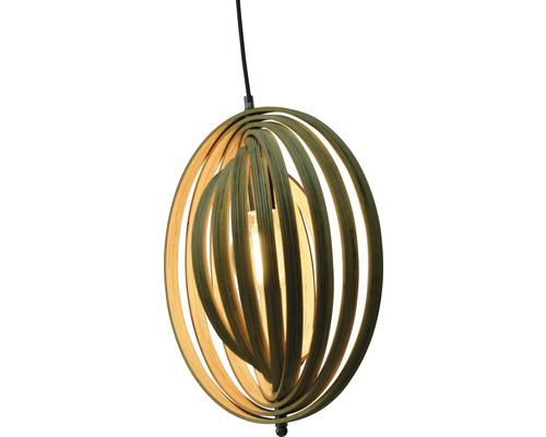 Lampa suspendată cu benzi de lemn în formă de bilă