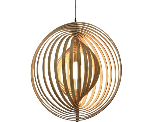 Lumină suspendată din lemn cu design sferic