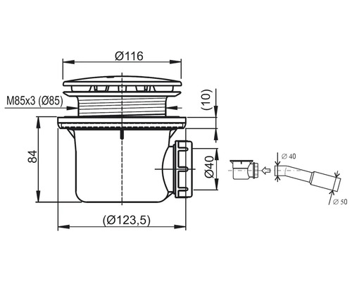 Desen tehnic al unui sifon cu dimensiuni indicate