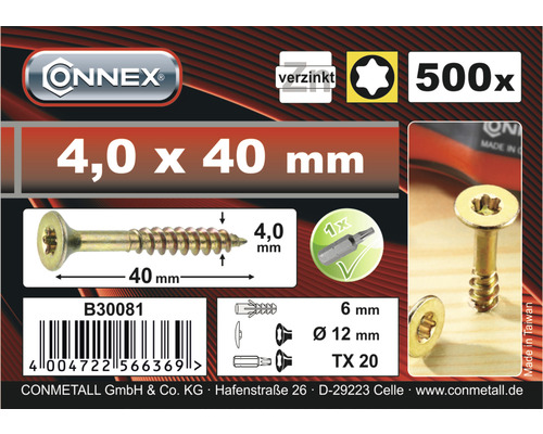 Șuruburi Onnex 4,0 x 40 milimetri, zincate, 500 bucăți