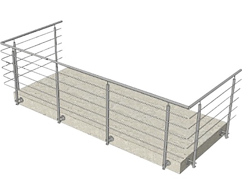 Balustradă din oțel inoxidabil cu bare orizontale de umplere pe beton