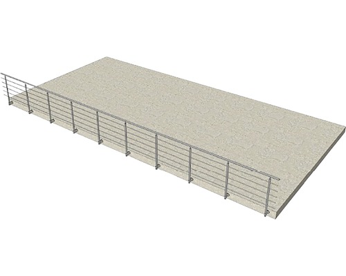 Vedere a unei balustrade de balcon din oțel inoxidabil pe un balcon de beton