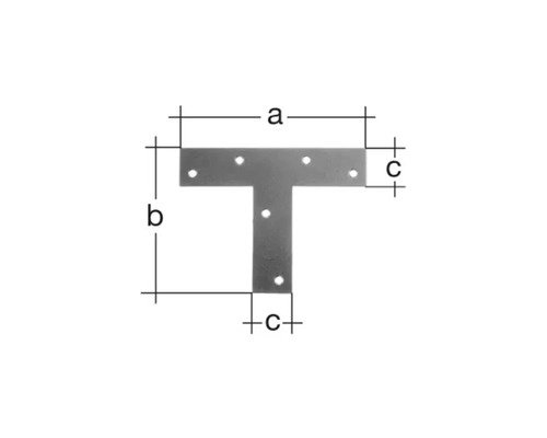 Conector în formă de T cu găuri și dimensiunile a, b și c