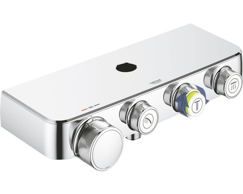 Baterie de duș Grohe cu patru butoane rotative pentru controlul debitului și temperaturii apei