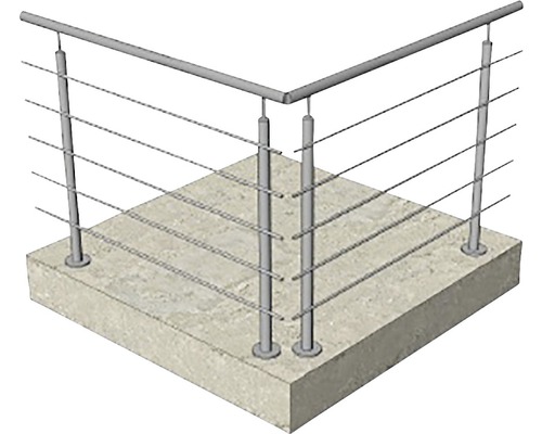 Balustradă cu cabluri de oțel și stâlpi de colț pe beton
