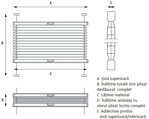 Diagramă cu dimensiunile unui stor pliat