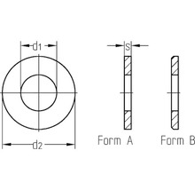 Desen tehnic al unei șaibe în forma A și forma B cu dimensiuni