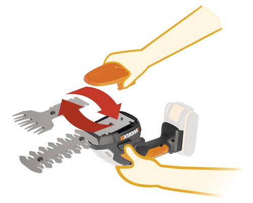 Ilustrație cu foarfecă de iarbă cu acumulator cu lame interschimbabile