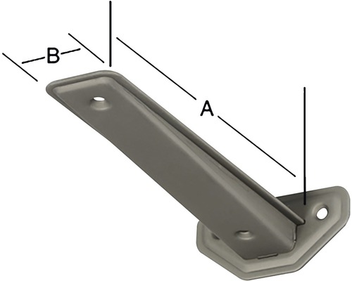 Unghi metalic cu linii de măsurare A și B pentru a indica dimensiunile