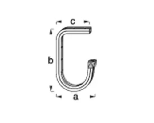 Ilustrație cu o clemă de țeavă cu dimensiunile a, b și c.