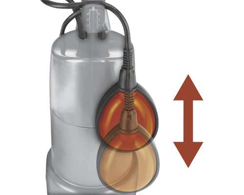 Întrerupător cu flotor al unei pompe submersibile cu săgeată de direcție