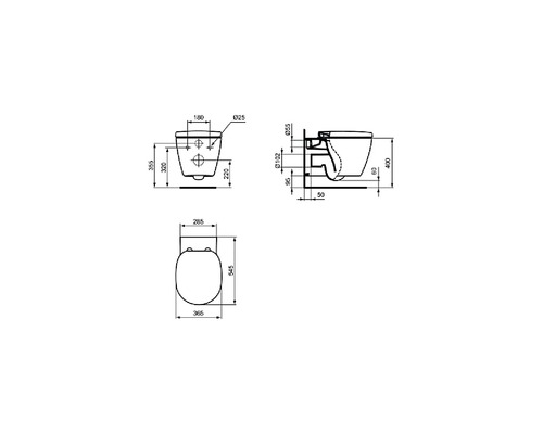 Desen tehnic al unui WC suspendat cu dimensiuni