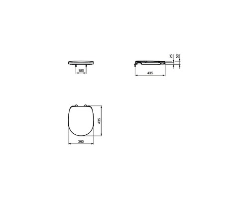 Desen tehnic al unui capac de toaletă cu dimensiuni