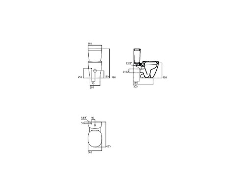 Desen tehnic al unui WC cu dimensiuni