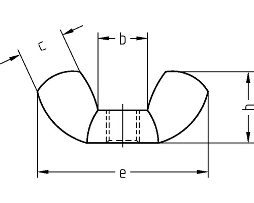 Desen tehnic al unei piulițe fluture cu indicații de dimensiuni